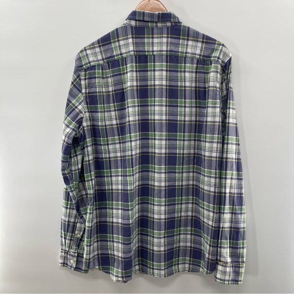 J. Crew Indian Madras Normcore Blue Green Plaid Button Up Grandpa Shirt Large - Picture 7 of 8